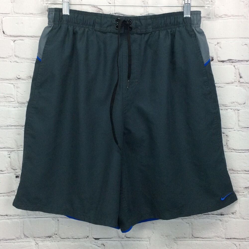 Nike Men’s Swim Trunks Size L Gray/Blue Mesh Lined Athleisure Cruise Beach Pool